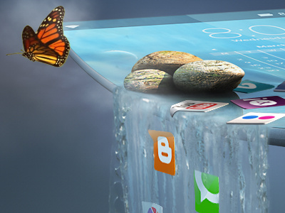 Beyond the Edge butterfly cellphone cinema 4d curved photoshop rocks waterfall