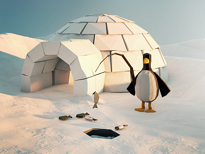 Low Poly Igloo arctic cinema4d cold fish ice igloo low poly north pole penguin snow winter