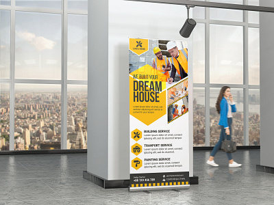 Construction service Roll-up Template creative roll-up template modern construction roll-up roll-up for construction company roll-up for construction farm roll-up for construction service