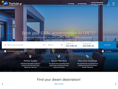 Villa/Hotel booking homepage redesign booking date form homepage hotel icons redesign search villa