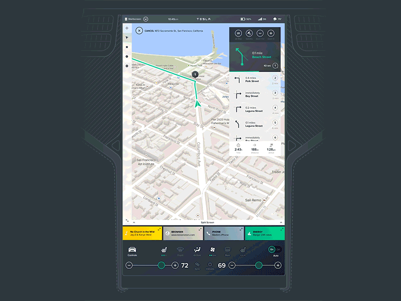 Tesla Interface Concept Animation flat interface model s tesla ui user interface ux widget
