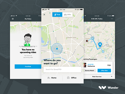 Wunder Carpool App app carpool guidance interface map minimal transportation ui user interface ux