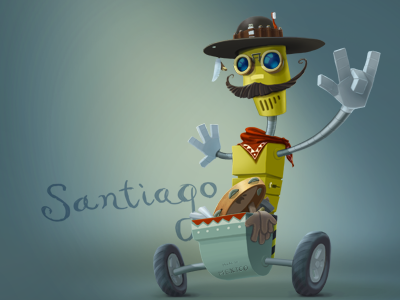 Santiago hosting painting robot tambourine