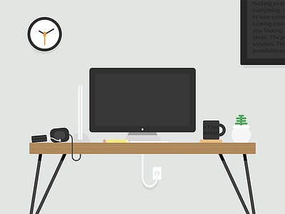 Where The Magic Happens ® desk desktop flat illustration mac minimal plant sketch workspace