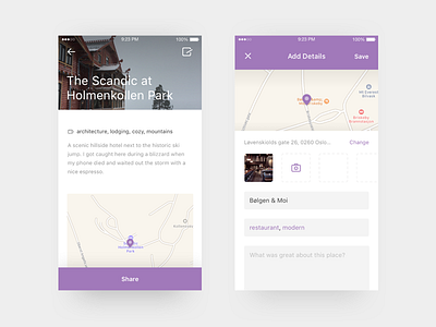 Travel Tracker App #2 app ios iphone map minimal oslo sketch swift travel ui ux