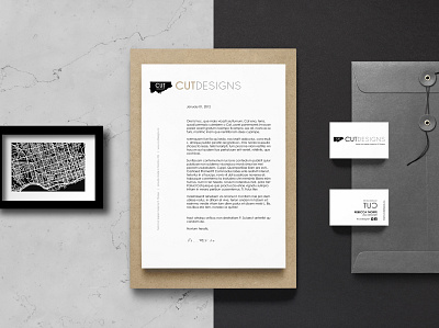 CUT designs Stationery Branding artist black and white branding businesscard cutout design letterhead logo logodesign minimal stationery