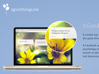 3goodthings.me Landing Page app css3 facebook landingpage positive product