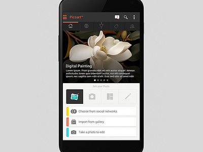 Picsart™ concept android app concept editing flat menu photo app tabs
