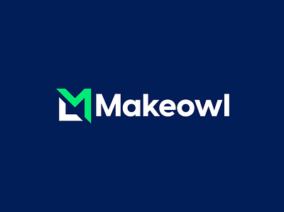 Makeowl blue logo branding design green and blue illustration letter m lettermark logo m logo minimal minimalist typography wordmark