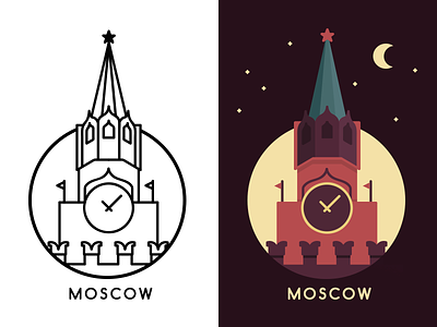 Moscow city icon illustration kremlin logo moscow msc night outlines russia urban