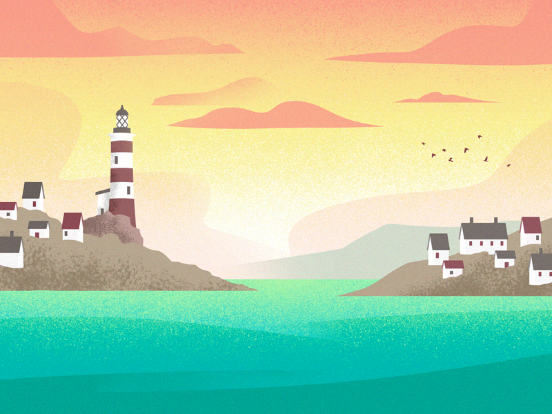 Lighthouse Bay houses landscape sunset coast coastline ocean sea lighthouse