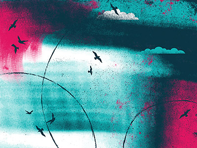 Sky birds blue clouds hazy pink sky texture