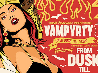 Vamparty Poster bat cult drive in from dusk till dawn girl halloween horror illustration movie poster quentin tarantino vampire