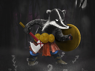 Angus the Badger badger celtic character illustration warrior