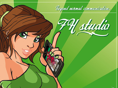 FH studio - "Beyond Normal Communication" character design drawing girl green illustration smartphone