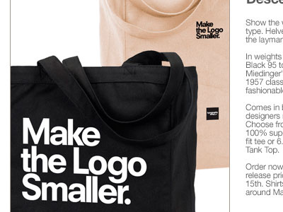 Make The Logo Smaller Bag Product Page branding e commerce logo marketing screen printing silkscreen type typography