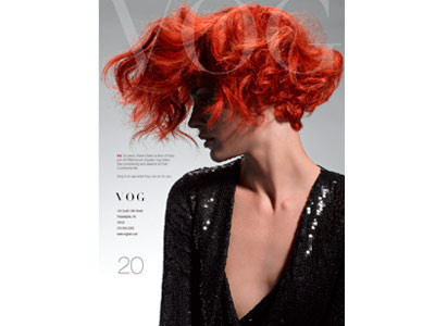 Vog ad - full advertisement art direction hair red typography