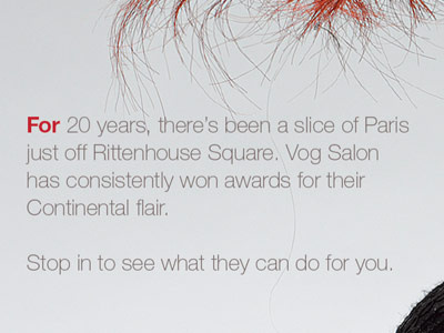 Vog ad detail advertisement art direction hair red typography