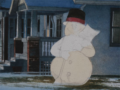 Snowman watercolor in progress analogue hand made painting paper watercolor