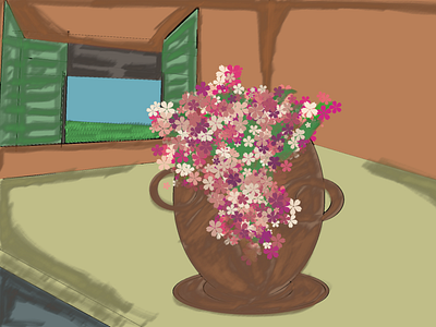 A Vassel with Flowers-Digital Drawing 3d art brushes concept content creation creative design design digital illustration digital painting digitalart flowers house illustration illustrator nature procreate relaxing tiktok youtube