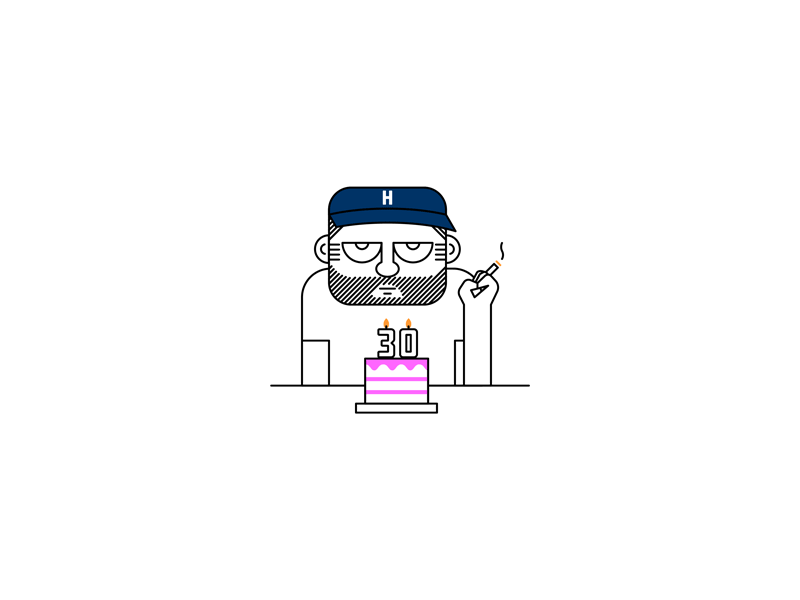 Thirty, flirty, and thriving. cake cigarette doodle gif graphic design hat illustration line work minimal