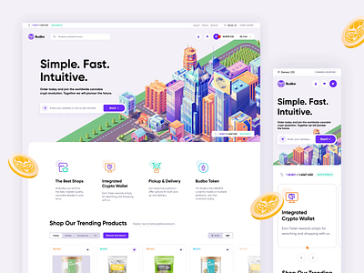 Budbo 🌿🤑 2022 3d animation branding cannabis crypto design illustration isometric landingpage logo onepage ui ux web webdesign webdesigner website