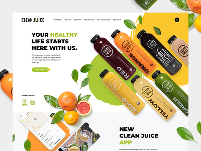 Clean Juice 🌿 agency app branding design healthy illustration juice landingpage mobileapp nature onepage poland theme u ui usa webdesign website wordpress