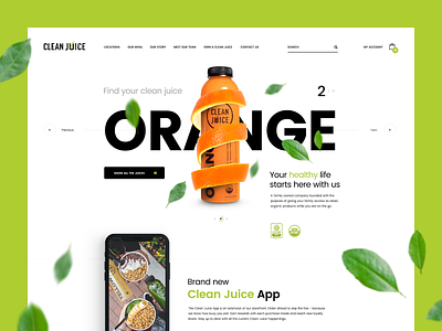 Clean Juice 🌿 v2 agency app branding design healthy illustration juice landingpage mobileapp nature onepage poland theme u ui usa webdesign website wordpress