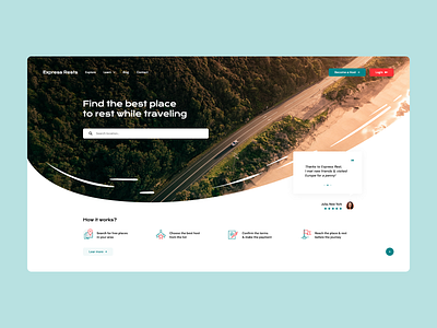 Express Rests 🚘💤 airbnb app booking car design hero landingpage minimalist mockup onepage theme travel ui ux web webdesign webdesigner website welcome wordpress