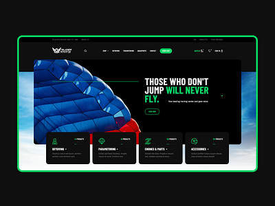 GliderSports 🤟 aquasports design ecommerce hero intro landingpage onepage paramotoring skydiving sport theme ui ux web webdesign webdesigner website wordpress