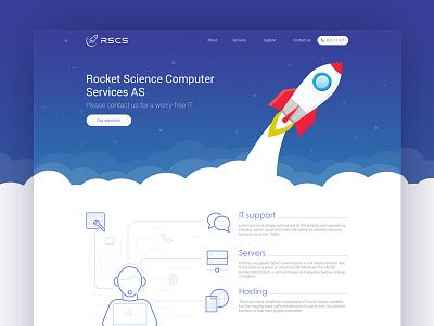 Design for Rocket Science Computer Services company blue clean design frontpage page rocket site space ui ux web website