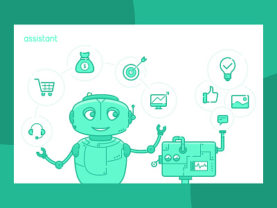 Robot assistant for IT company branding character clean design flat icon illustration line robot simple vector