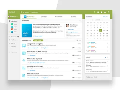 Subject with assignments - Study System app assignment dashboard green school study subject system teacher ui ux