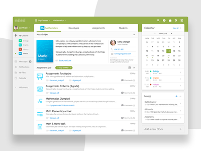 Subject with assignments - Study System app assignment dashboard green school study subject system teacher ui ux
