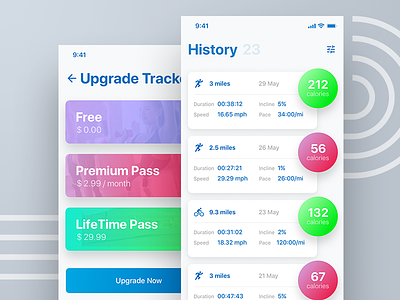 Treadmill Tracker app app calories design ios mobile run running sport tracker ui ux white