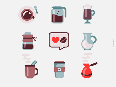 I heart coffee cafe coffee flat flat illustration icon set icons illustration morning morning routine mug vector