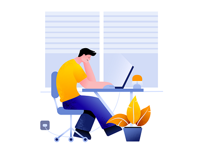 Worker guy - daytime affinity blue illustraion lamp laptop man mouse mousepad plant plants window work work in progress yellow