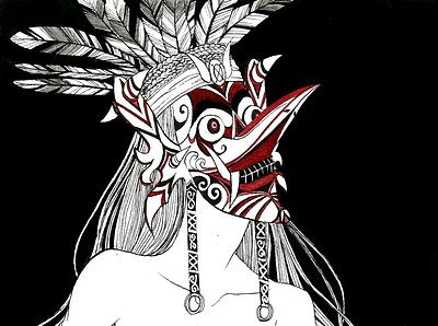 hudoq east kalimantan illustration ink traditional art