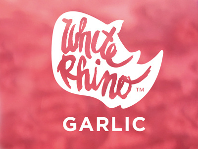 White Rhino Brand animal garlic handwriting rhino script silhouette