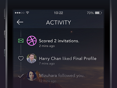2 Invitations activity app design dribbble graph invite ios7 iphone notification profile ui