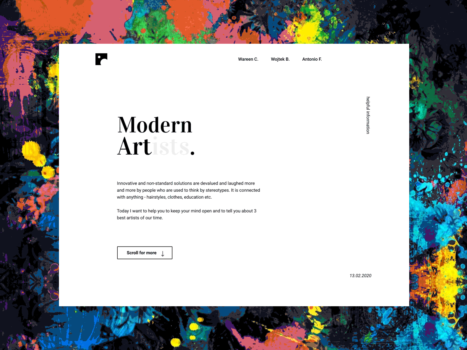 Modern Artists animation app art clean design colors minimal typography ui ux web website
