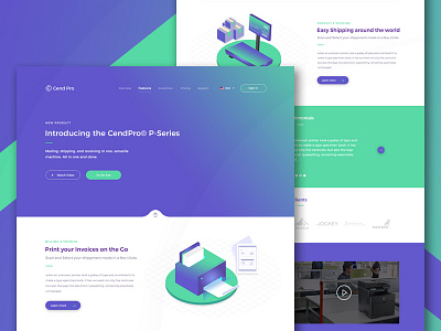 Packages Sending Website gradient green icons isometric landing page packages printer purple scanner ui ux website