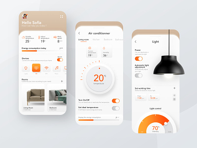Smart Home App app clean dashboard devices energy home house interface light minimal smart home temperature ux