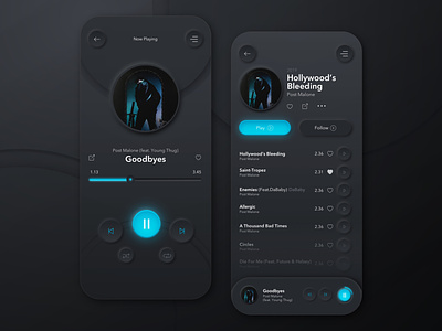 Music Player App - Neumorphism app concept dark design digital gradient interface material music music player neumorphic neumorphism shadows ui ux ux design