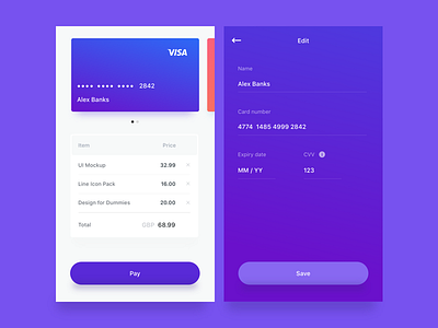 Checkout UI button card checkout credit dailyui pay purple ui ux