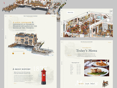 Trafalgar Tavern animation clean homepage illustration layout minimal responsive ui ux website