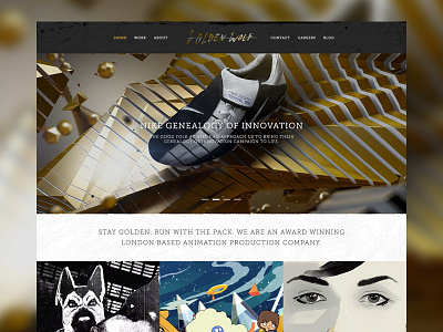 Golden Wolf Homepage animation dark drawn grid hand hero homepage layout texture ui ux website