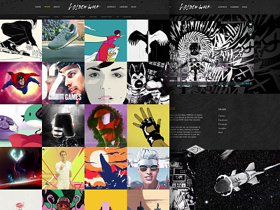 Golden Wolf - Project Pages animation dark drawn grid hand hero homepage layout texture ui ux website