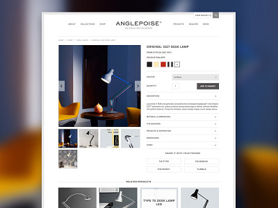 Anglepoise - Product Detail Page anglepoise brand clean commerce full lights minimal product detail simple store web width