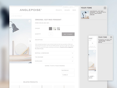 Anglepoise - Animated Side Cart anglepoise brand clean commerce lights minimal product cart simple store swipe web width